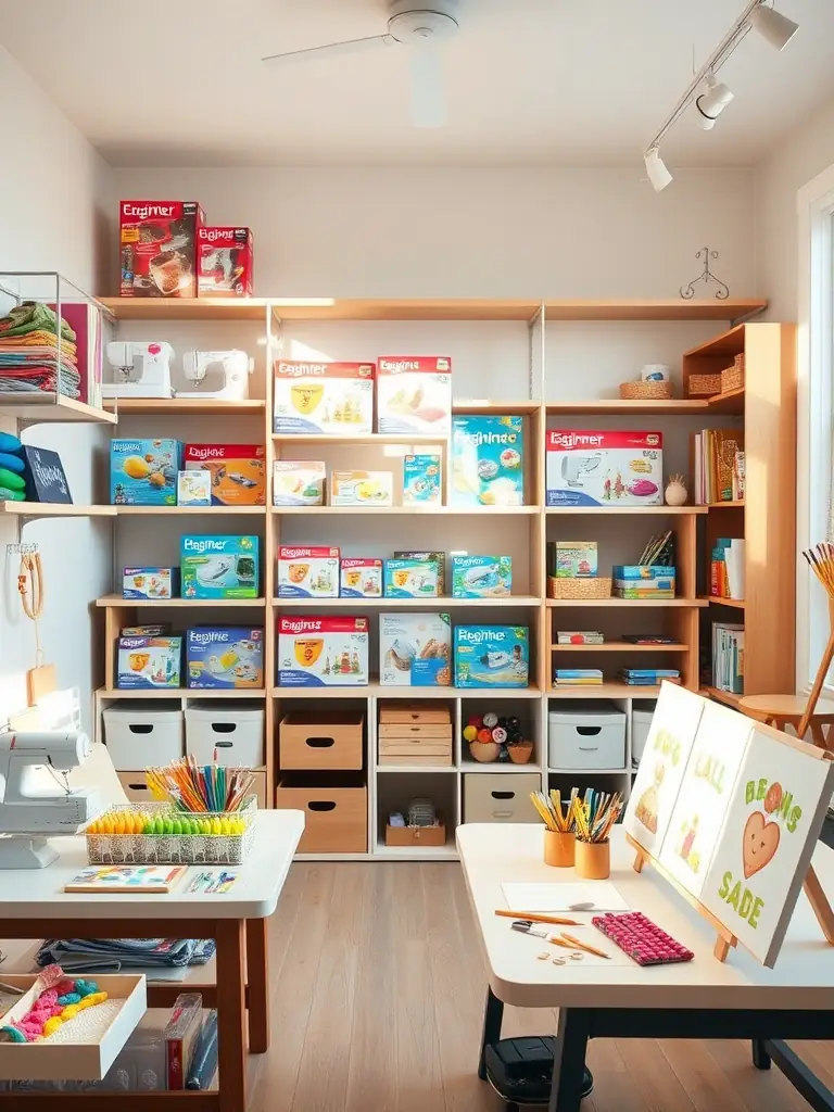 An inviting image displaying a selection of beginner-friendly craft kits, including simple sewing projects, easy-to-assemble models, and basic painting sets, presented in a well-lit studio setting, promoting SteelcaseCo's Beginner's Collection.