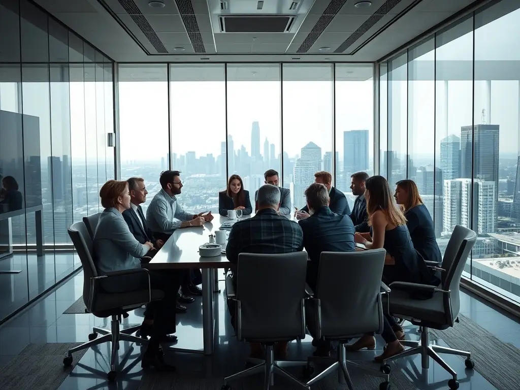 An image of a SteelcaseCo conference table in a well-lit meeting room, showcasing its sleek design and ample space for team collaboration.