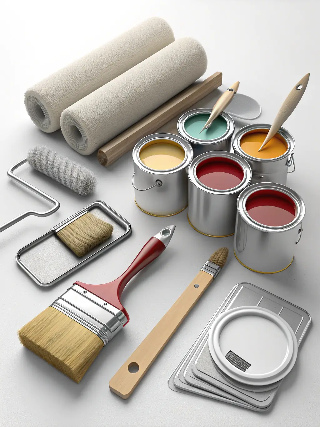 A sophisticated image featuring an array of premium paints in various shades and finishes, displayed alongside high-quality brushes and canvases, emphasizing the superior quality of SteelcaseCo's Premium Paints collection.