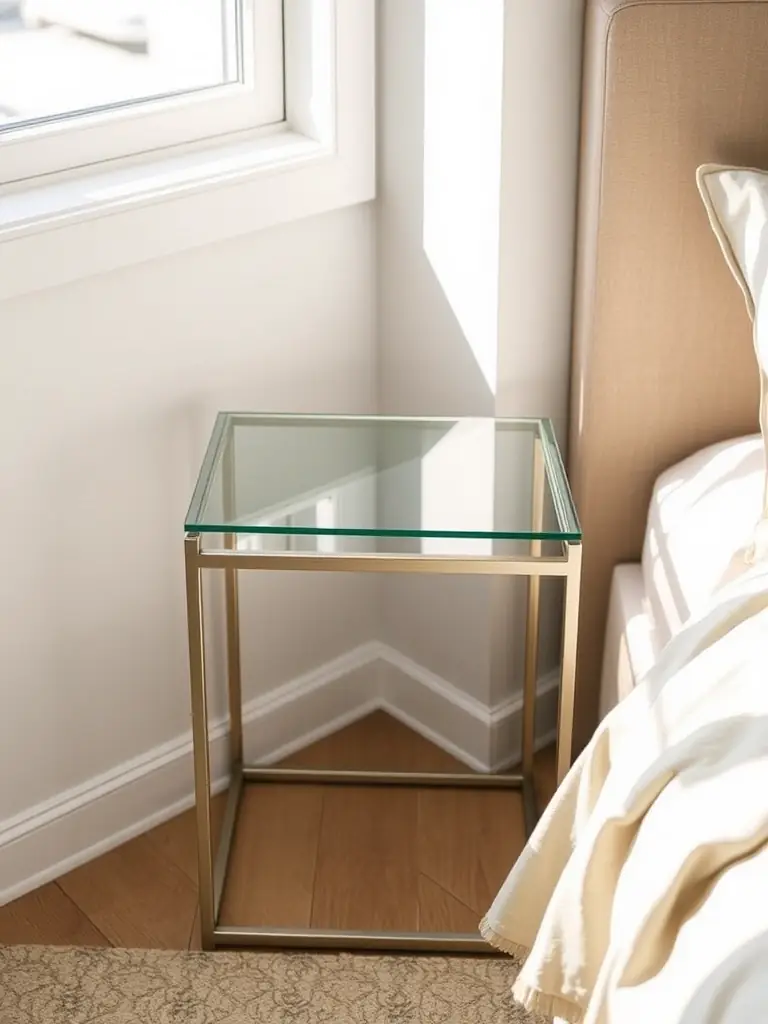A set of minimalist bedside tables with integrated lighting, showcasing a blend of functionality and modern design for a bedroom setting.