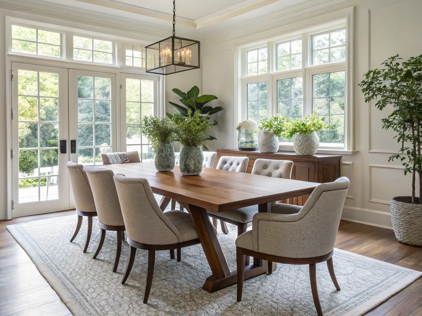 A modern dining room showcasing a SteelcaseCo extendable dining table with various chair options, highlighting the versatility of the furniture.