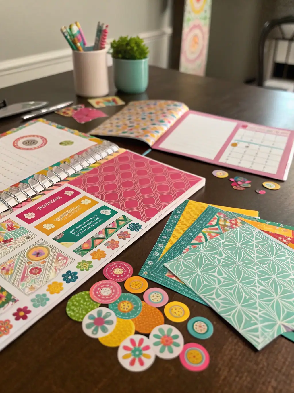 A vibrant image showcasing a variety of seasonal craft supplies, such as colorful yarns, decorative papers, and festive embellishments, arranged artfully on a wooden table, highlighting SteelcaseCo's Seasonal Crafts collection.