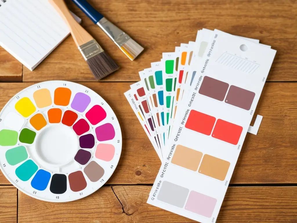 A close-up shot of a range of Premium Paints in various rich and vibrant colors, displayed alongside paintbrushes, rollers, and sample swatches, highlighting the quality and versatility of the paints.