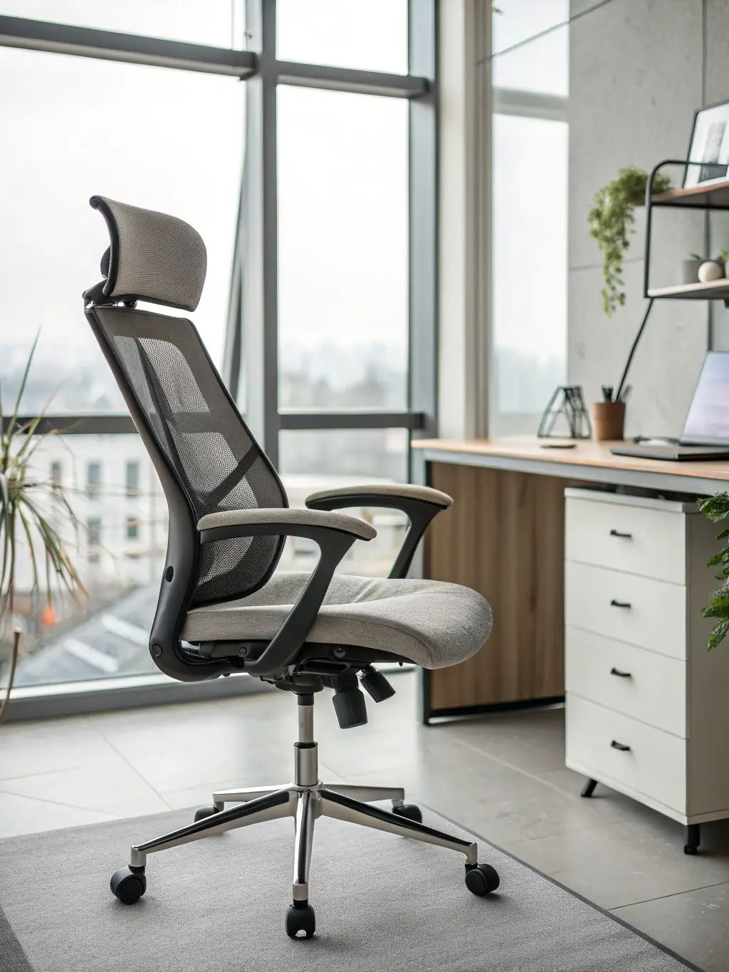 A high-resolution image of a custom-designed ergonomic office chair with adjustable lumbar support, showcasing its sleek design and comfort features.