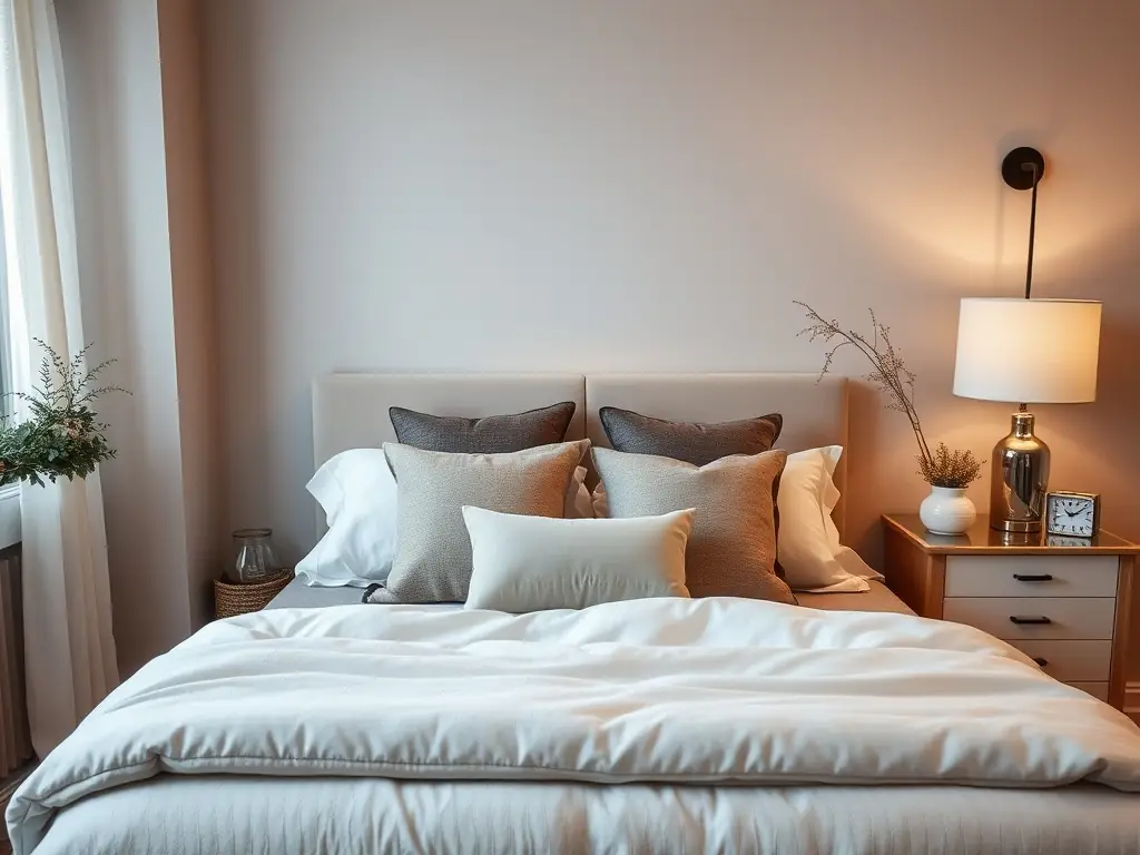 A luxurious, upholstered bed frame with a tufted headboard, set in a cozy and inviting bedroom. The image should showcase the bed's comfort and stylish design.