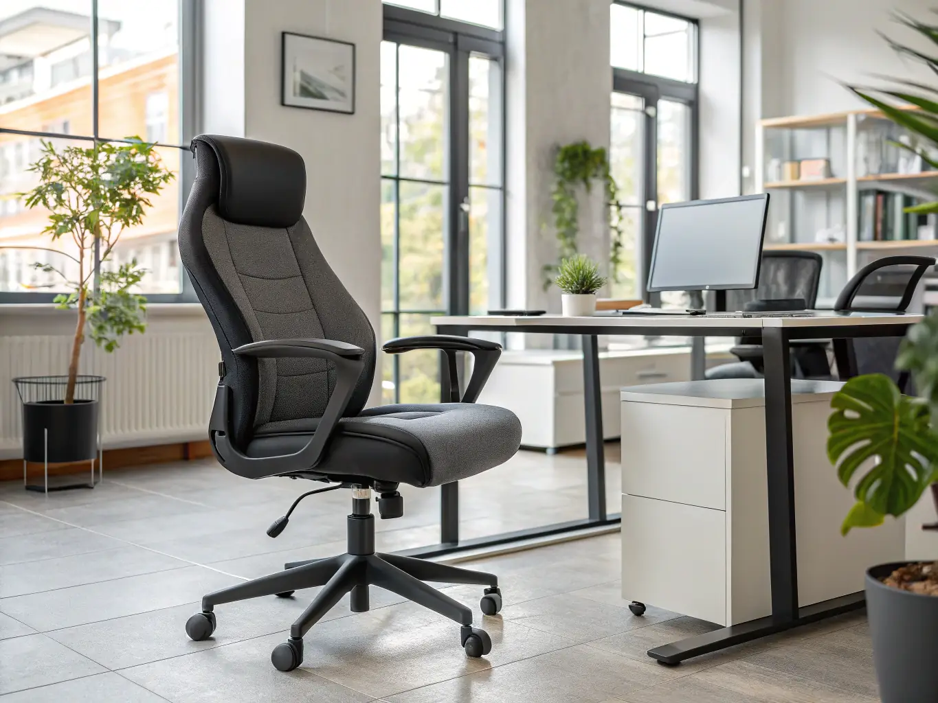 A high-quality image showcasing a SteelcaseCo ergonomic office chair in a modern office setting, emphasizing its adjustable features and comfortable design.
